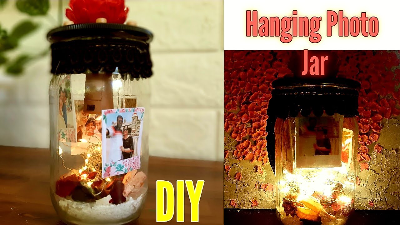 Hanging Photo Memory Jar // Photo Fairy Light Mason Jar // Amazing Gift idea // DIY //
