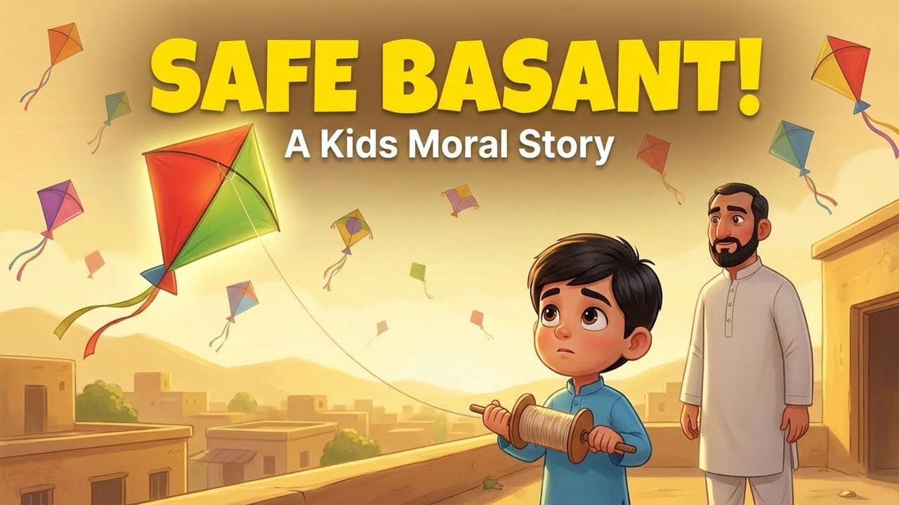 Basant Kite Flying Lesson 🪁 | Kids Moral Story | Safe Kite Festival | A Beautiful Basant Lesson