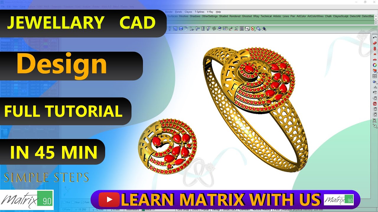 🔥Jewellery CAD Design Tutorial in 40 Minute using Rhino & Matrix 09 ✅