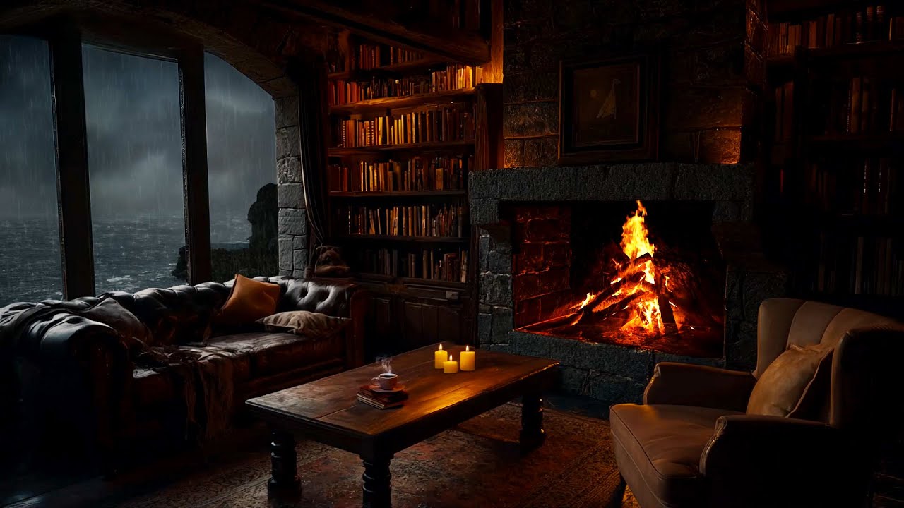 Candlelit Cottage Fireplace | Gentle Thunder & Crackling Fire for Emotional Release – Heal