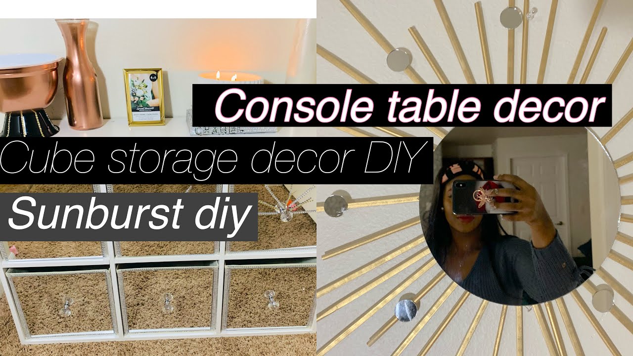 Cube storage decor, sunburst mirror diy☀️, flower  vase , accent piece , console table decor