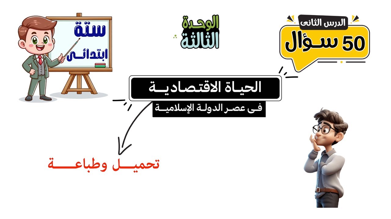 الحياة الاقتصادية فى عصر الدولة الإسلامية للصف السادس الابتدائى | 50 سؤال