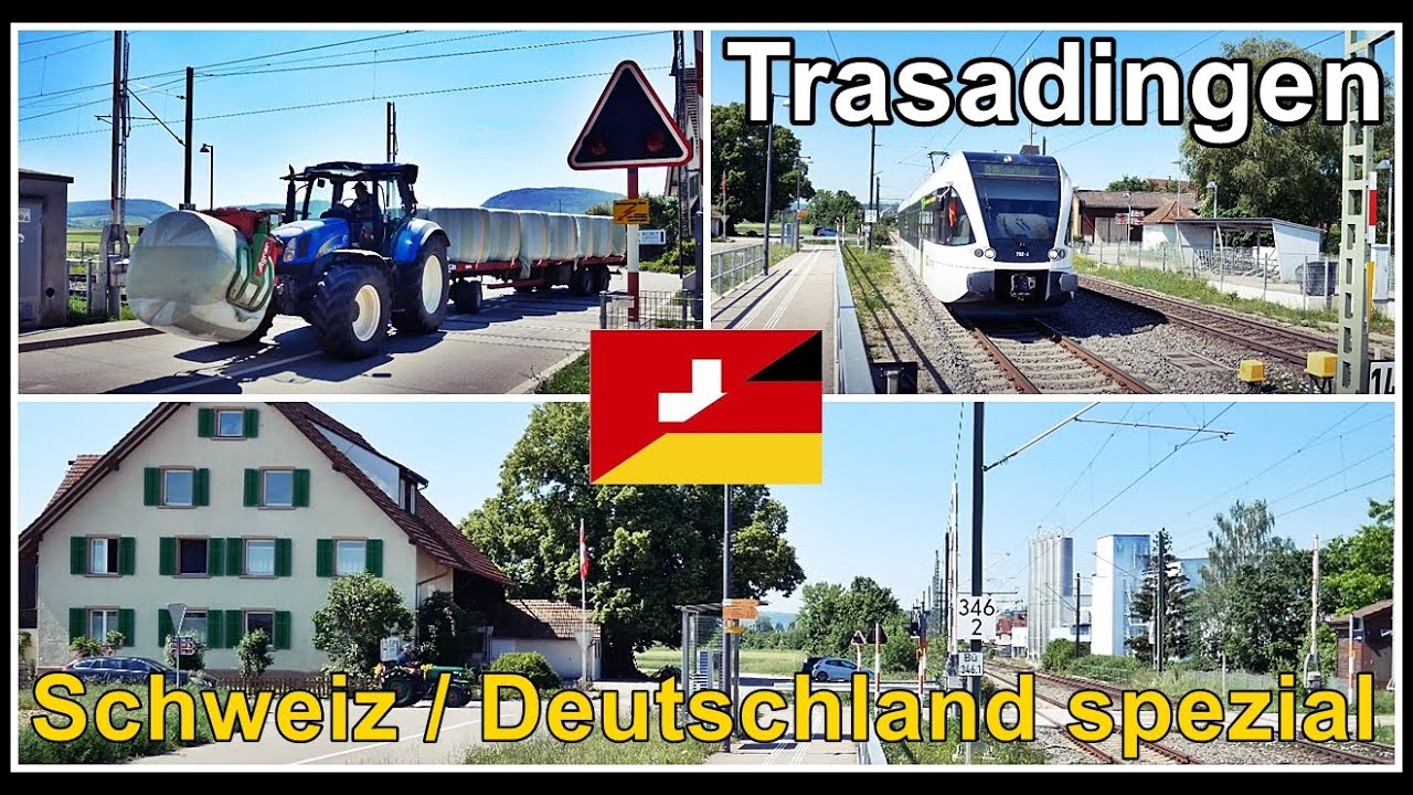 German Railway Line in Switzerland / Zughaltestelle, Bahnübergang Trasadingen, Schaffhausen, Schweiz