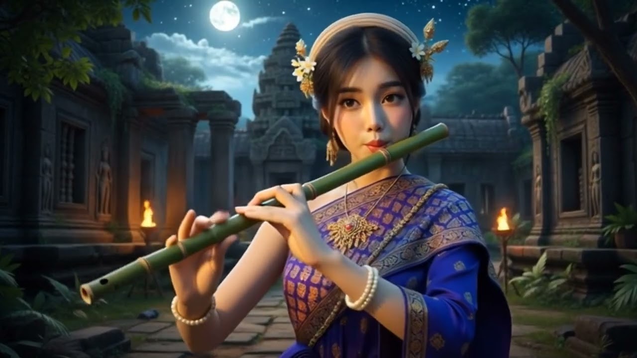 The beautiful sound of the flute echoes under the moonlight.