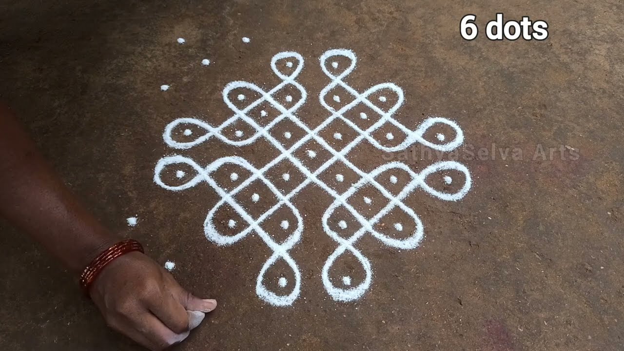 6 x 2 dots sikku kolam with border | simple kambi kolam | SathyaSelva Arts