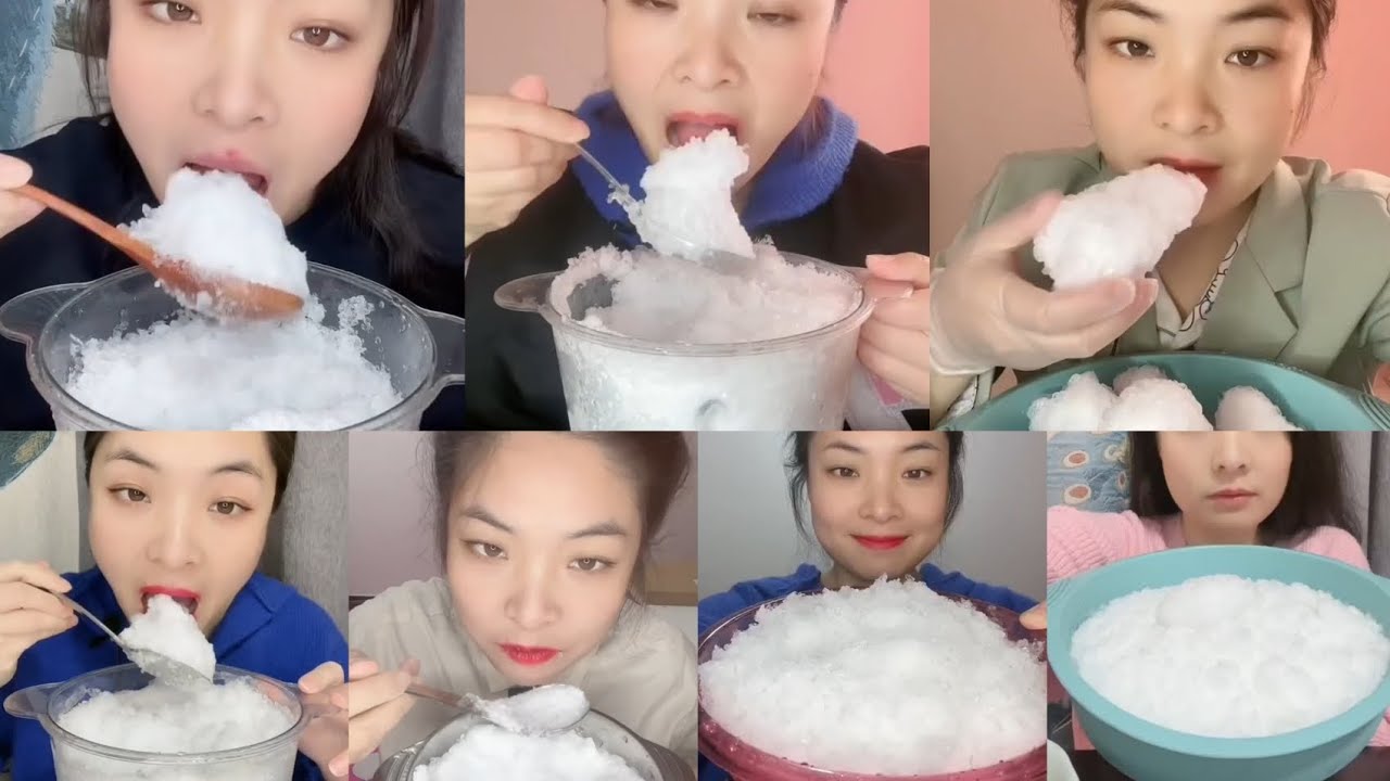 WHITE ICE EATING COMPILATION BITES ONLY 🧊😍 FREEZER FROST EATING ASMR