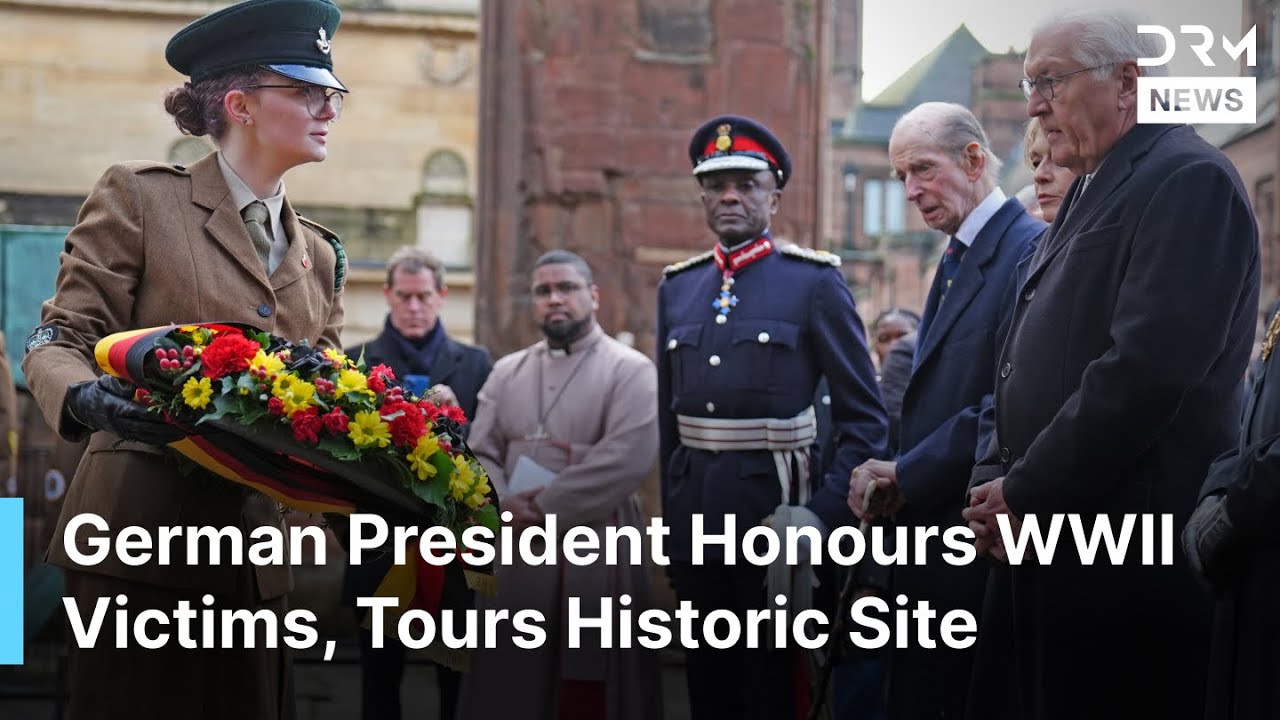 German President Steinmeier Lays Wreath at Coventry Cathedral Ruins During UK State Visit | AC1N