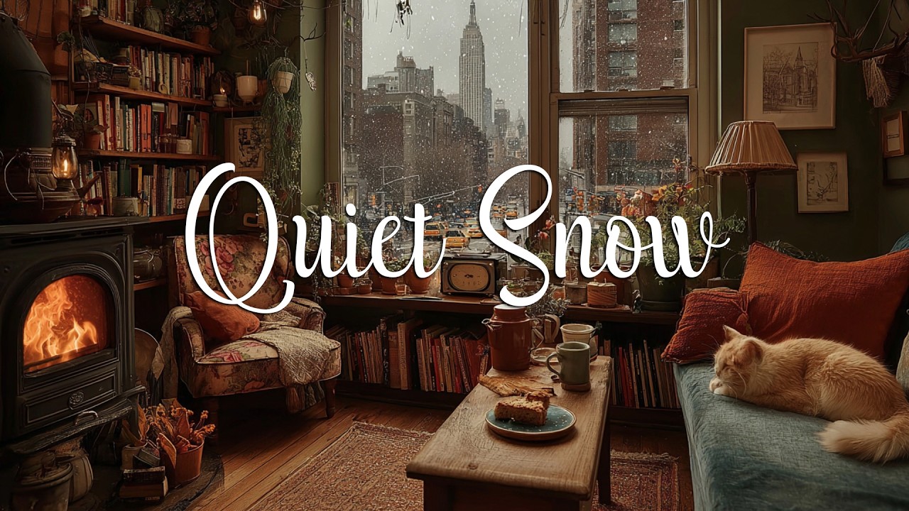 A peaceful snowy & cozy fireplace vintage ❄️ Oldies playing in another room for Focus, Rest & Unwind
