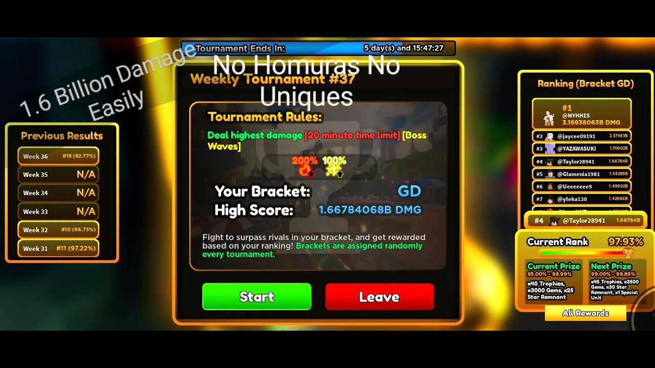 1.6 Billion Damage Weekly Tournament #37 No Homura No Unique