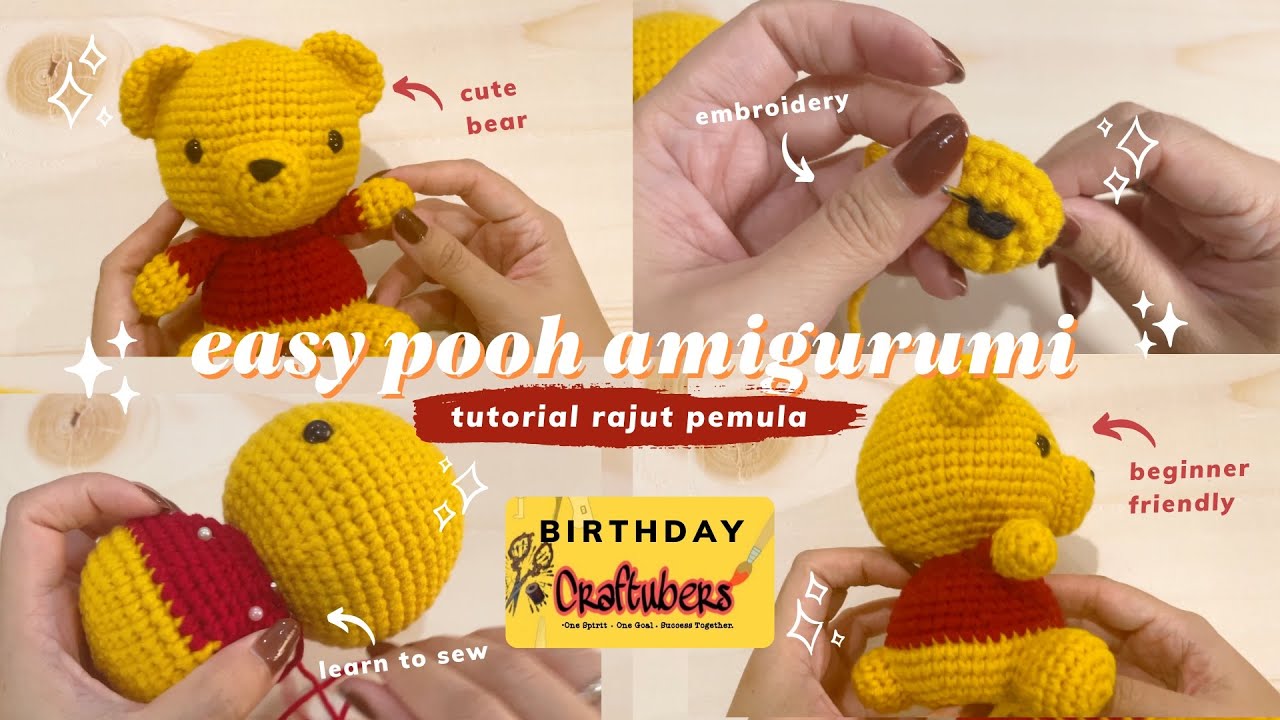 Crochet Winnie The Pooh Amigurumi -Tutorial Boneka Rajut Disney Pemula Mudah EASY BEGINNER | ENG SUB