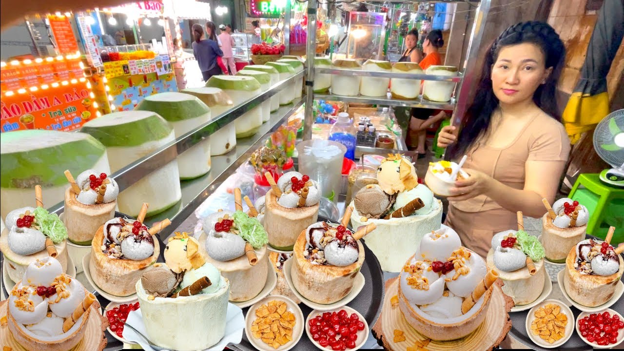 Vietnam Street Food - $1 - Coconut Ice Cream - Ho Thi Ky Night Market, District 10, Saigon