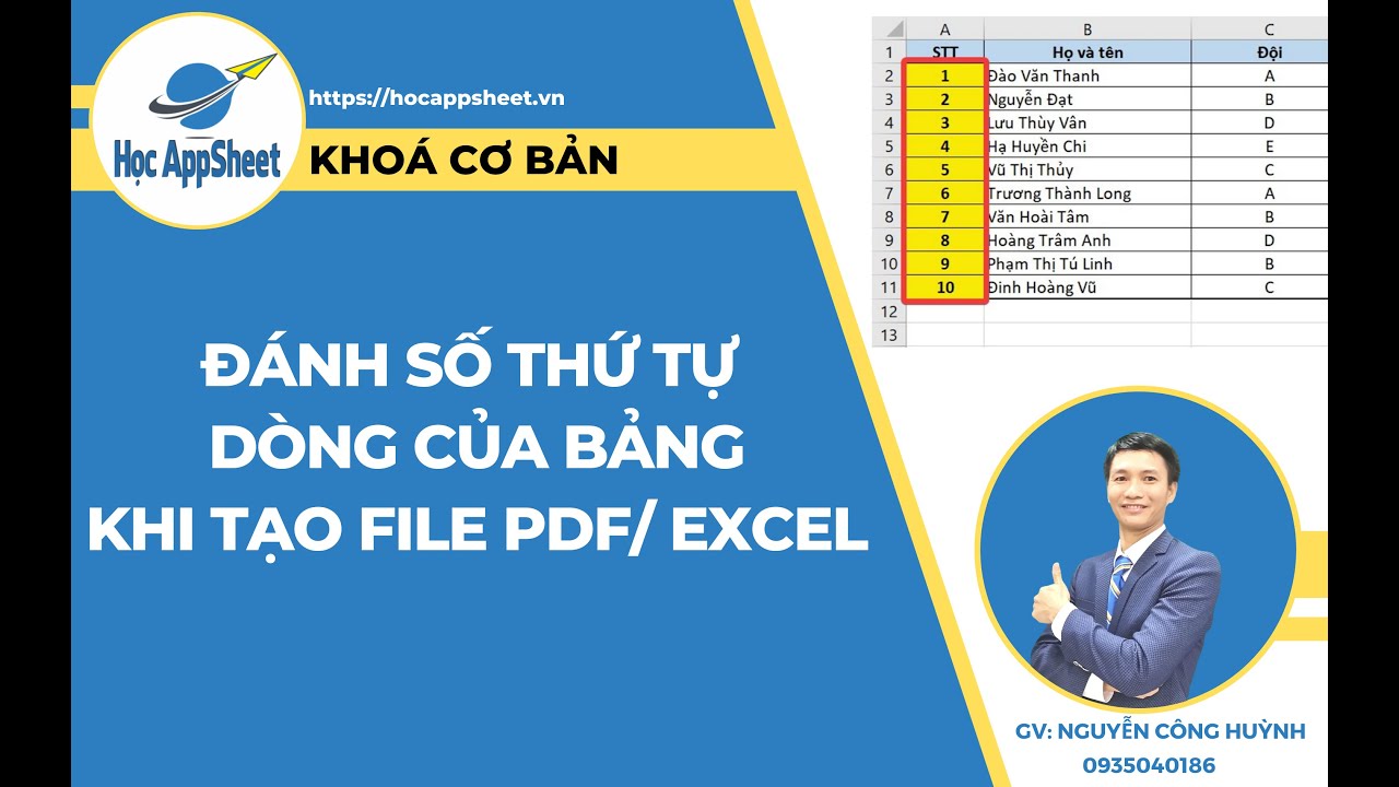 38 Đánh số thứ tự dòng của bảng khi xuất file PDF hoặc EXCEL AppSheet_Cơ_Bản