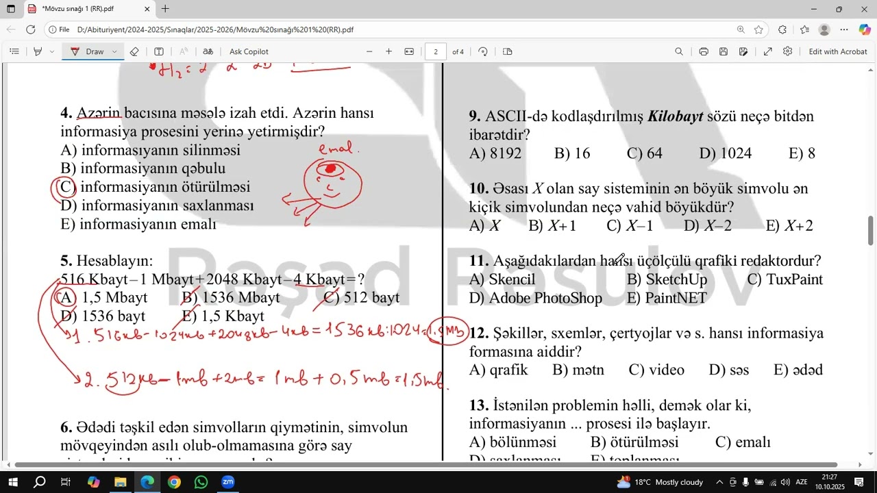 MSİ-1. SUALLARIN İZAHI (ABİTURİYENT)
