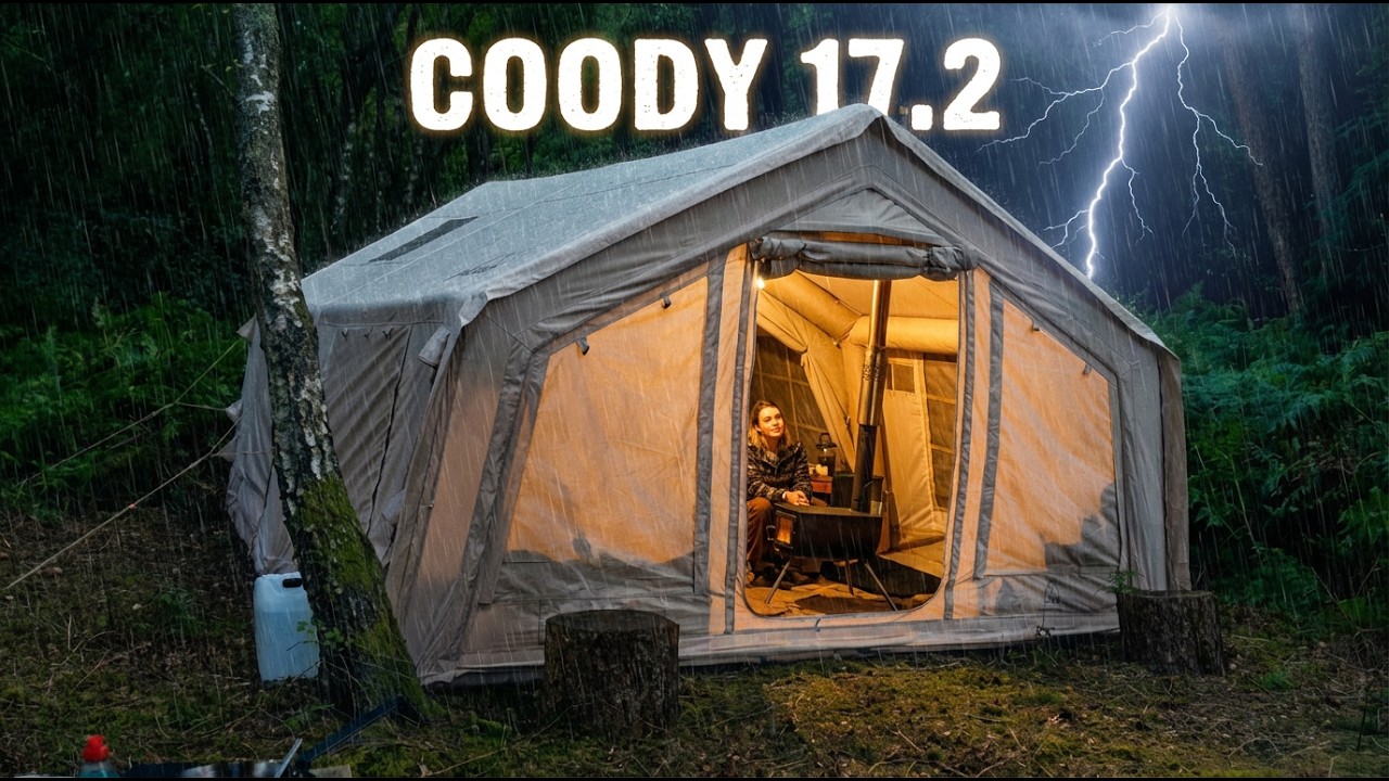 Кемпинг в лесу в надувной палатке с подогревом! Coody 17.2