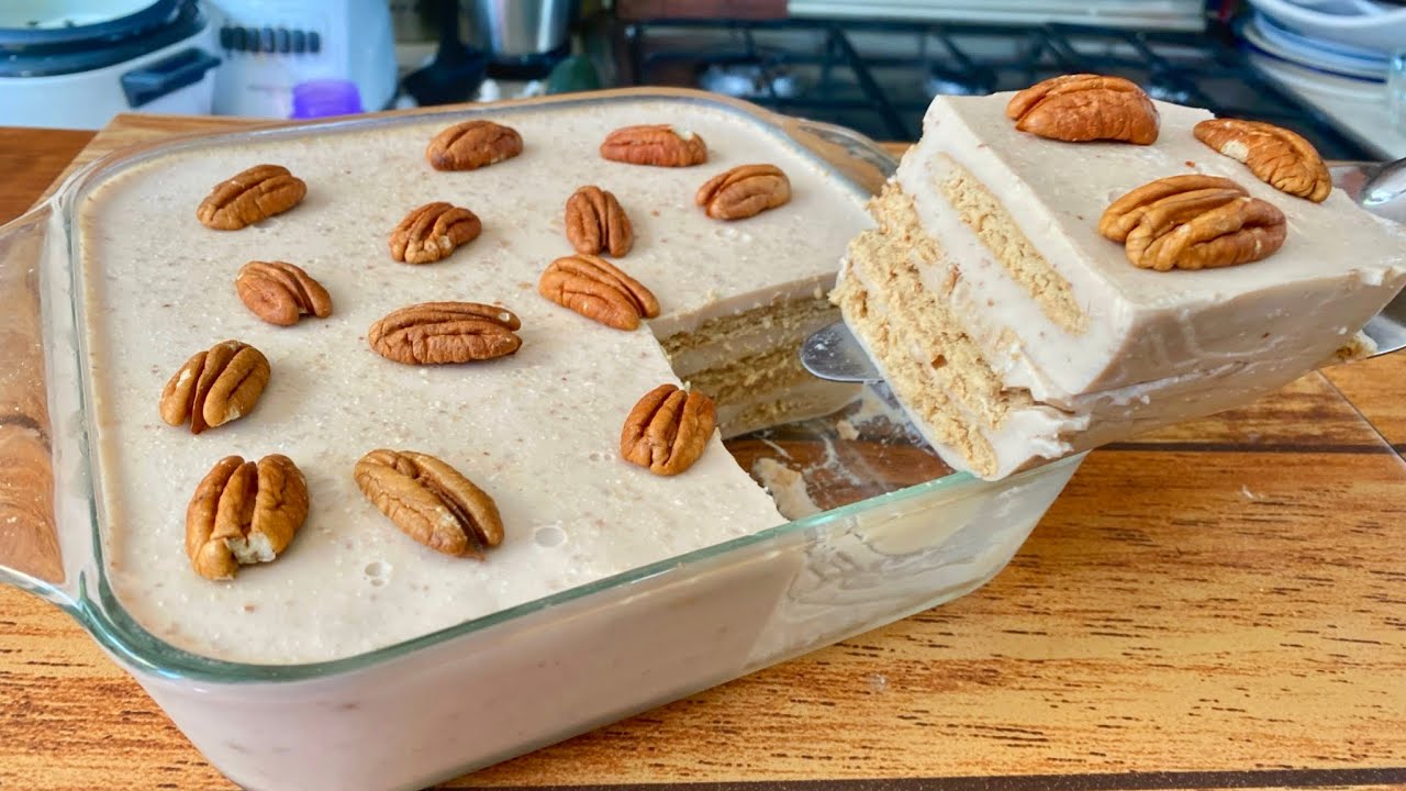 Postre de nuez y galletas (tarta fría SIN HORNO) el postre más rico 😋