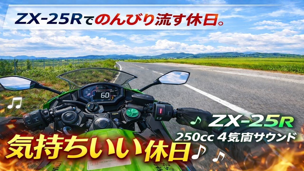 岡山空港沿いを流す休日｜ZX 25R 250cc 4気筒サウンド