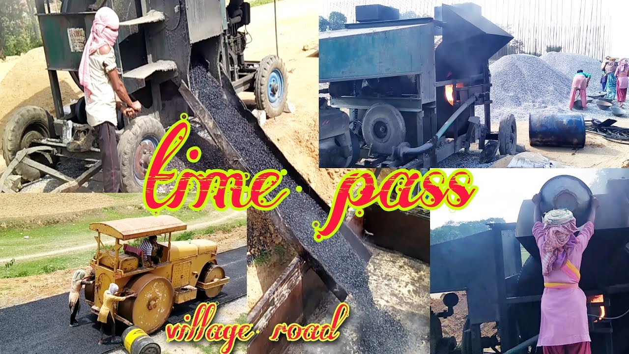 Charcoal concrete mixture machine #bituminous road  #asphalt concrete road #ranchi village new road