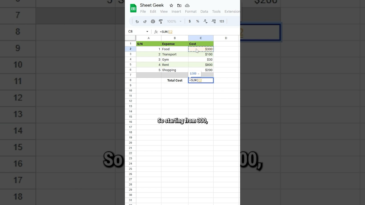 How to use the SUM function in Google Sheets🤓 #exceltips #googlesheets #spreadsheets #googleexcel