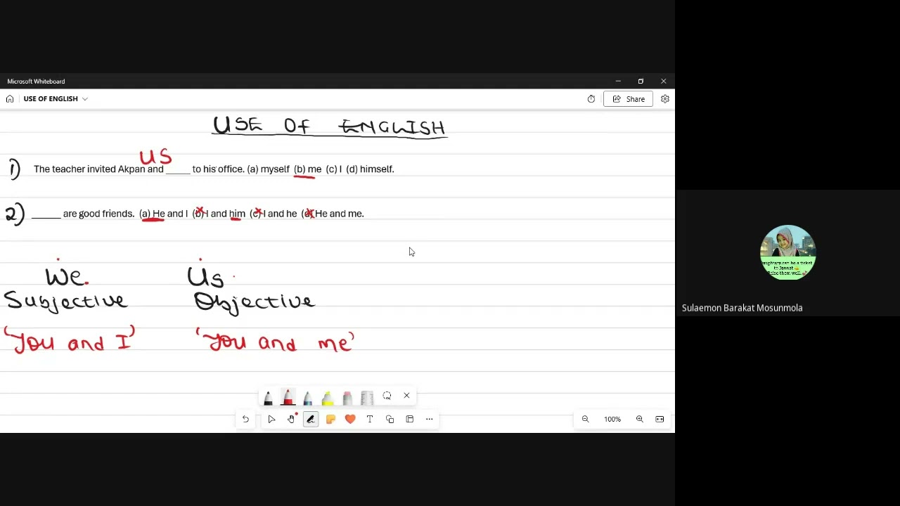 Use of English (Pronouns contd) UTME Free Class 9