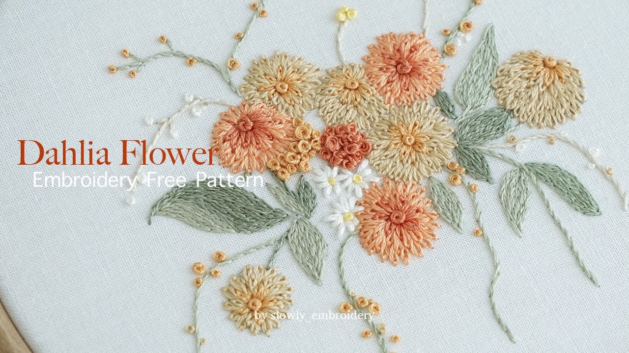 Free Pattern 오렌지빛 다알리아 꽃자수 🧡 프랑스자수 기초 무료도안