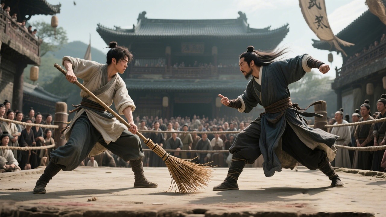 廢材小夥竟用掃帚三招打敗武林第一高手，震驚眾人！#武侠 #功夫 #kungfu #kungfumaster