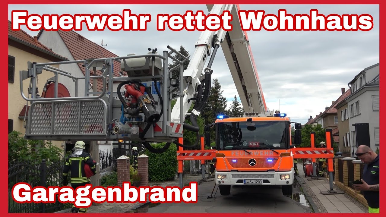 ❌️Garage BRENNT🔥Wohnhaus in GEFAHR❗️Feuerwehr rückt an🚒Hubsteiger im Einsatz🚒Leipzig-Großzschocher❌️