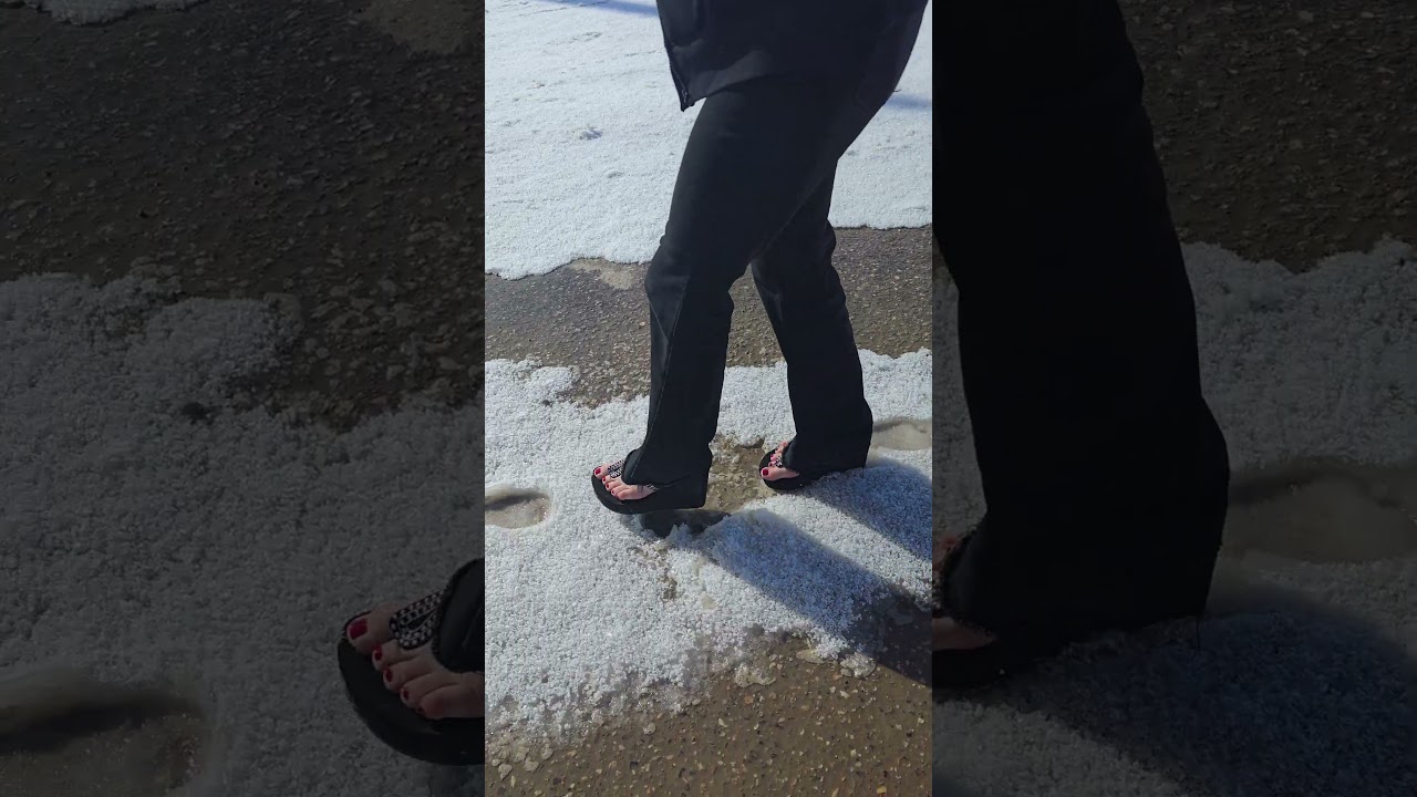 Walking in the snow in platform sketchers sandals 