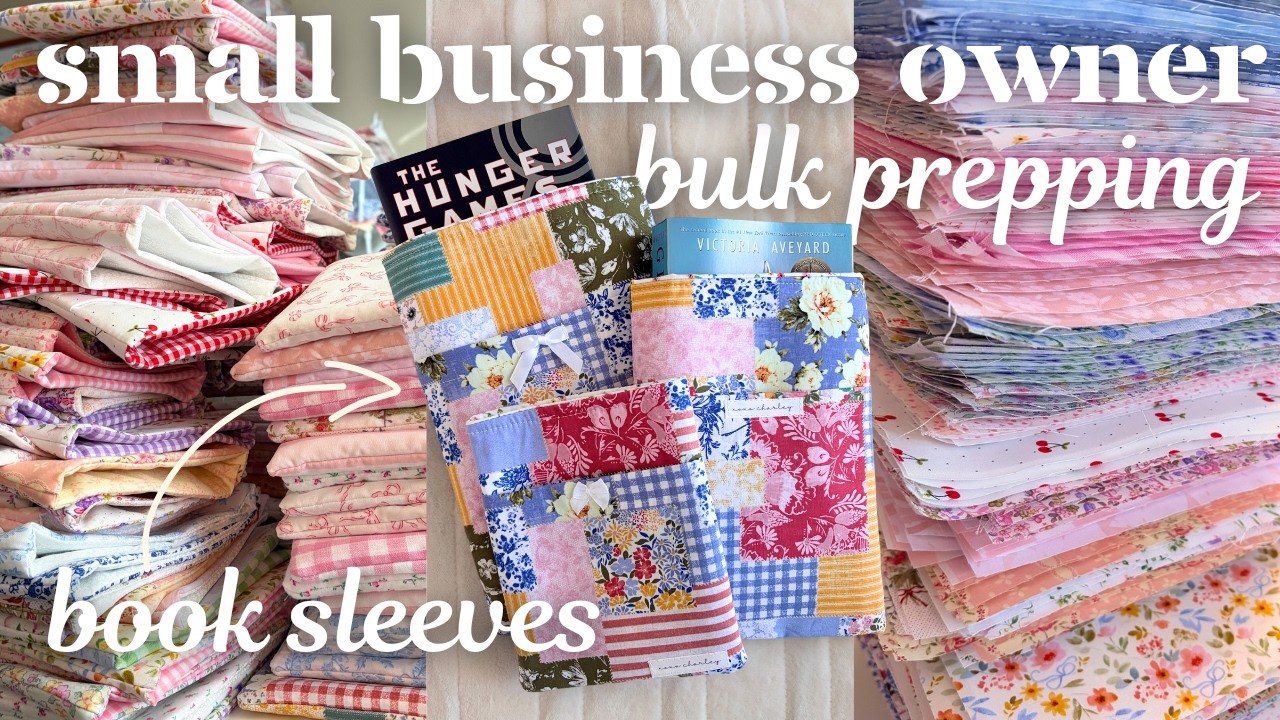 TWO WEEKS OF BULK PREPPING 200+ BOOK SLEEVES FOR MARKET!🪡📚 bulk sew one of my top sellers with me!