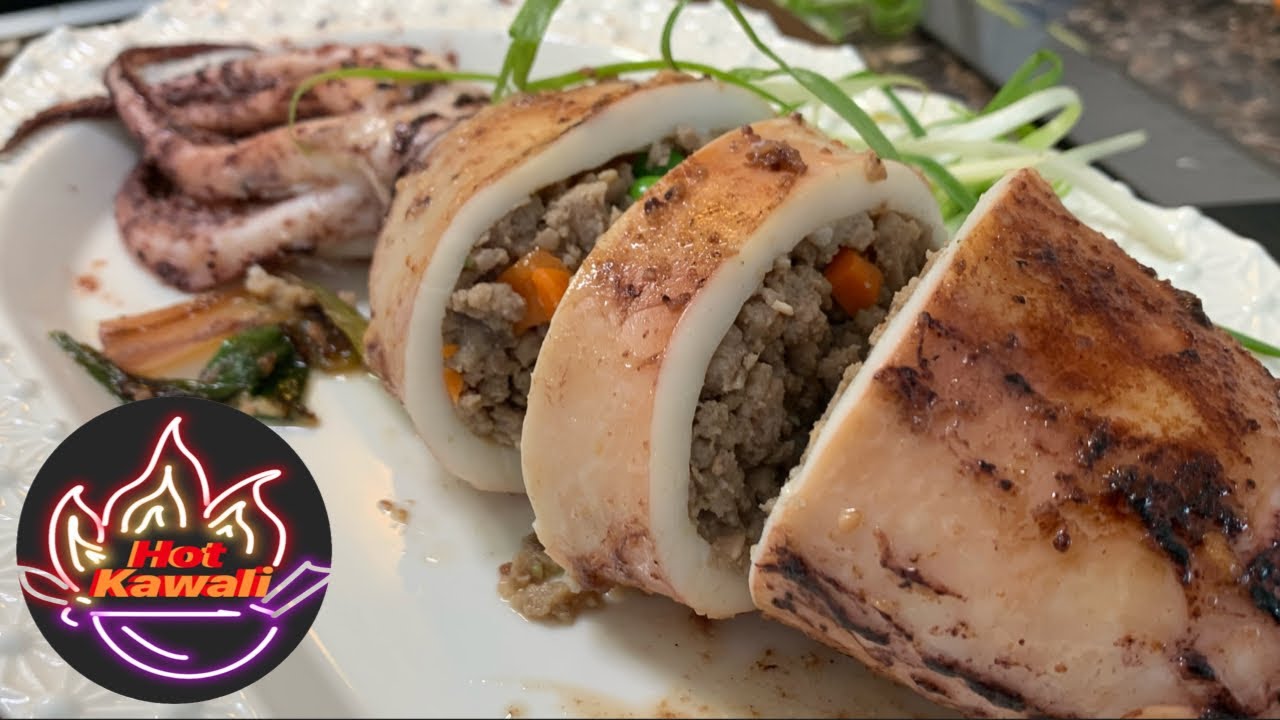 Rellenong Pusit | Squid stuff with Ground Pork | Hot Kawali