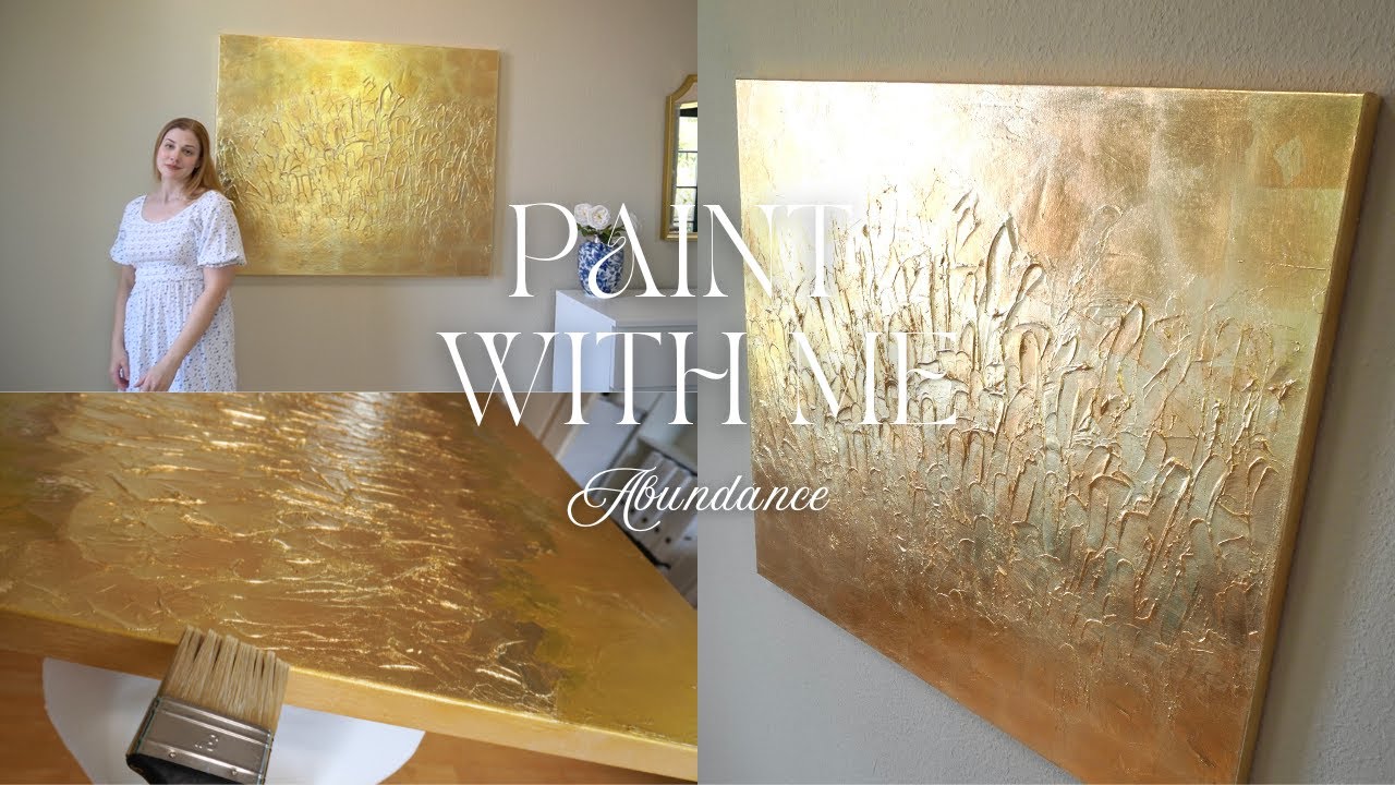 Abundance ⚜️Traumhaftes, goldenes abstraktes Bild mit Blattgold, moderne DIY Kunst, Anfänger Malerei