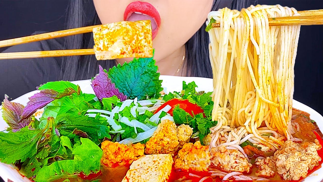 ASMR Bún Riêu NOODLES SHRIMP MEATBALLS 먹방 AMAZING TOFU (Mukbang) ASMR Phan