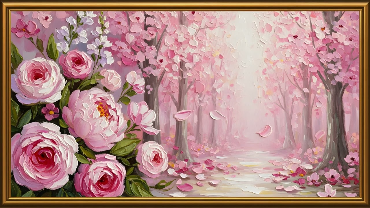 Romantic Pink Blossom Forest TV Art | Valentine Love Background | Floral Screensaver