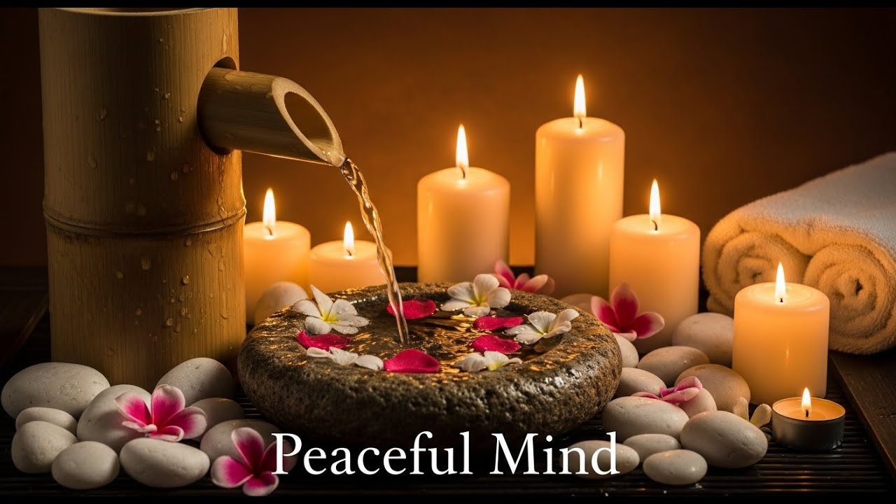 Healing Zen Forest Rain Bamboo Fountain and Candle Glow for Meditation Deep Calm and Serenity