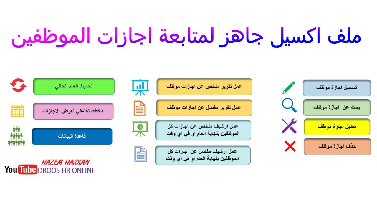 ملف اكسيل جاهز لمتابعة اجازات الموظفين علي الاكسيل (تسجيل - البحث عن - تعديل- حذف اجازة موظف)