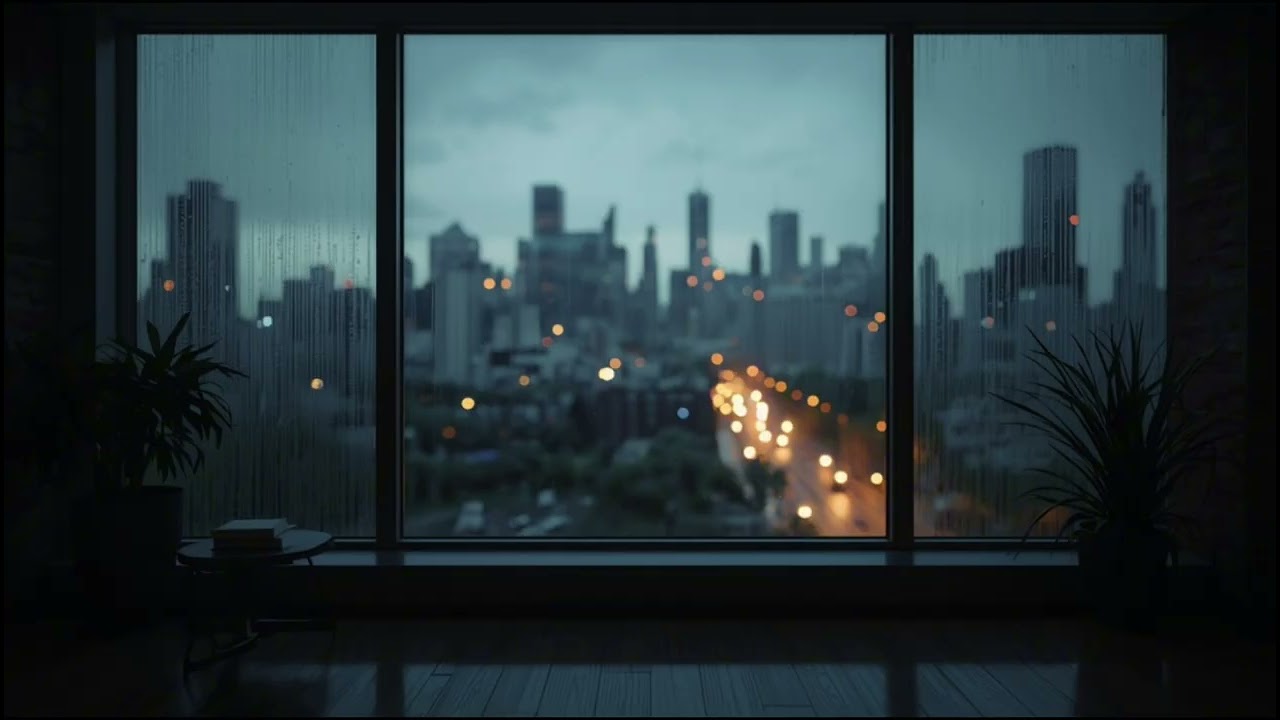 Heavy Rain Outside the Window with City View for Sleep, Relaxation and Deep Focus