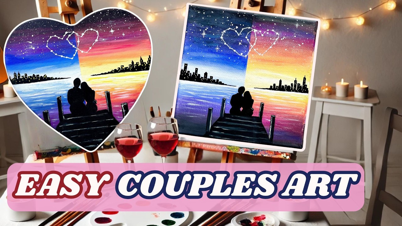 Easy $5 Couples Painting! 🌄  Day & Night Silhouette Art For Beginners