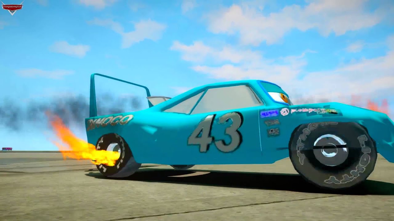 Dinoco King 43 Disney pixar car race track Airport eRamp v2 jumping crash test by onegamesplusfull h