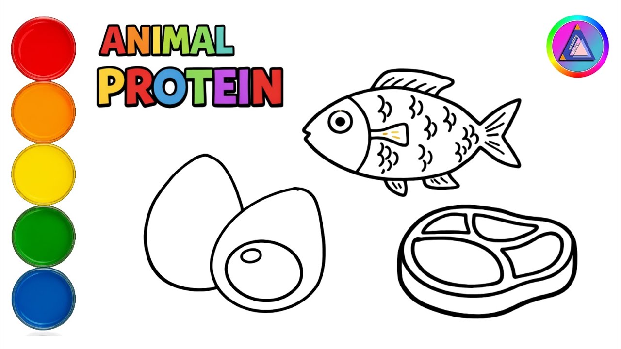 🐟🥚🥩 Рисование и Раскраска Животного Белка для Детей | Easy Drawing #075