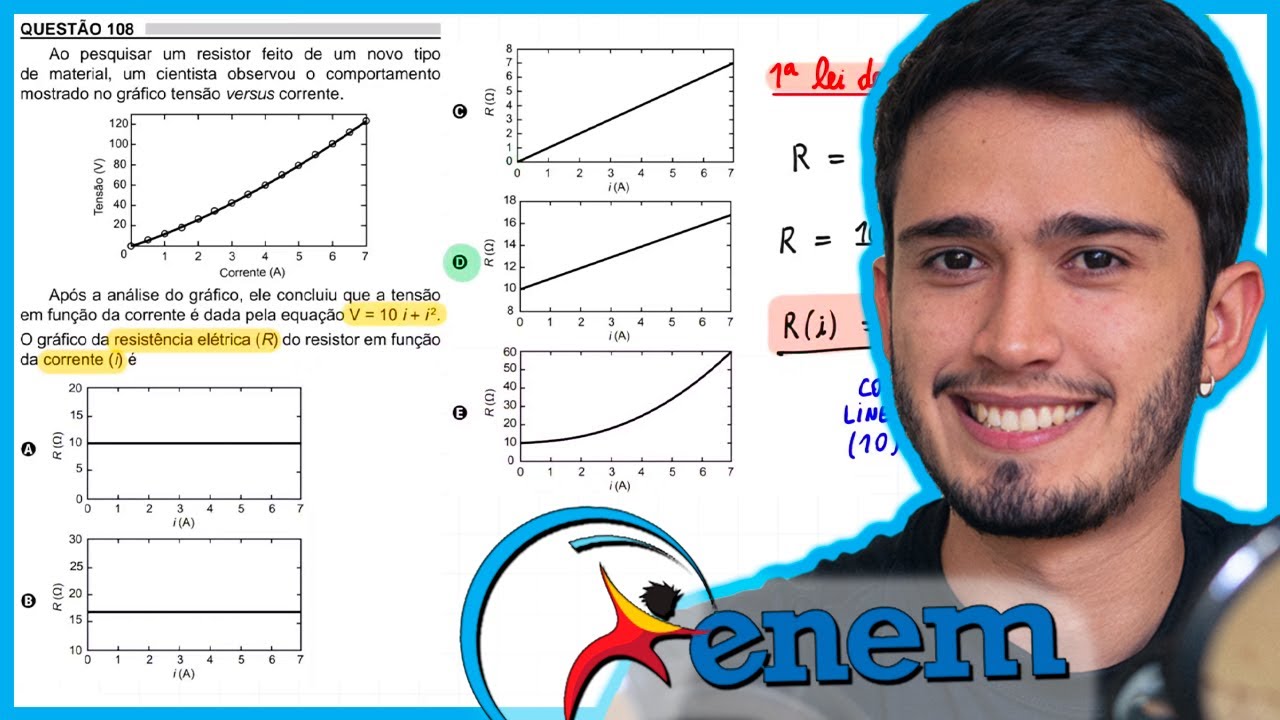 ENEM 2018 - Ao pesquisar um resistor feito de um novo tipo de material, um cientista observou o comp