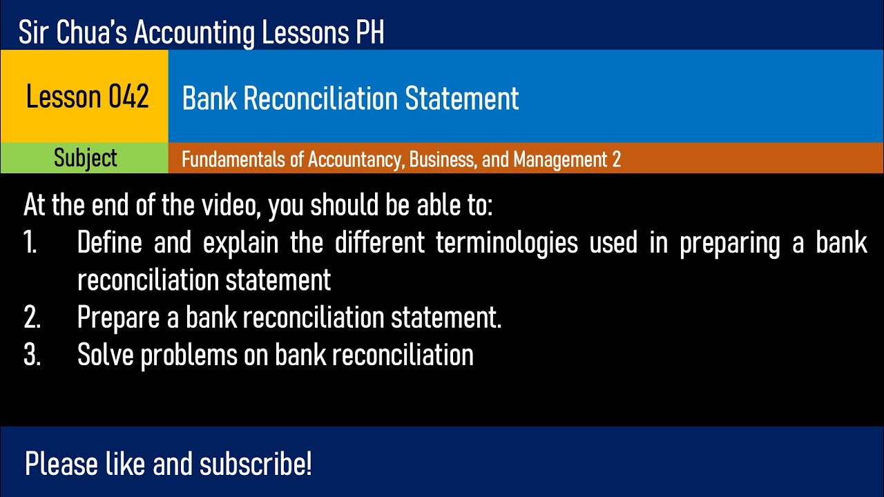 [FABM2] Lesson 042 - Bank Reconciliation Statement [Tagalog]