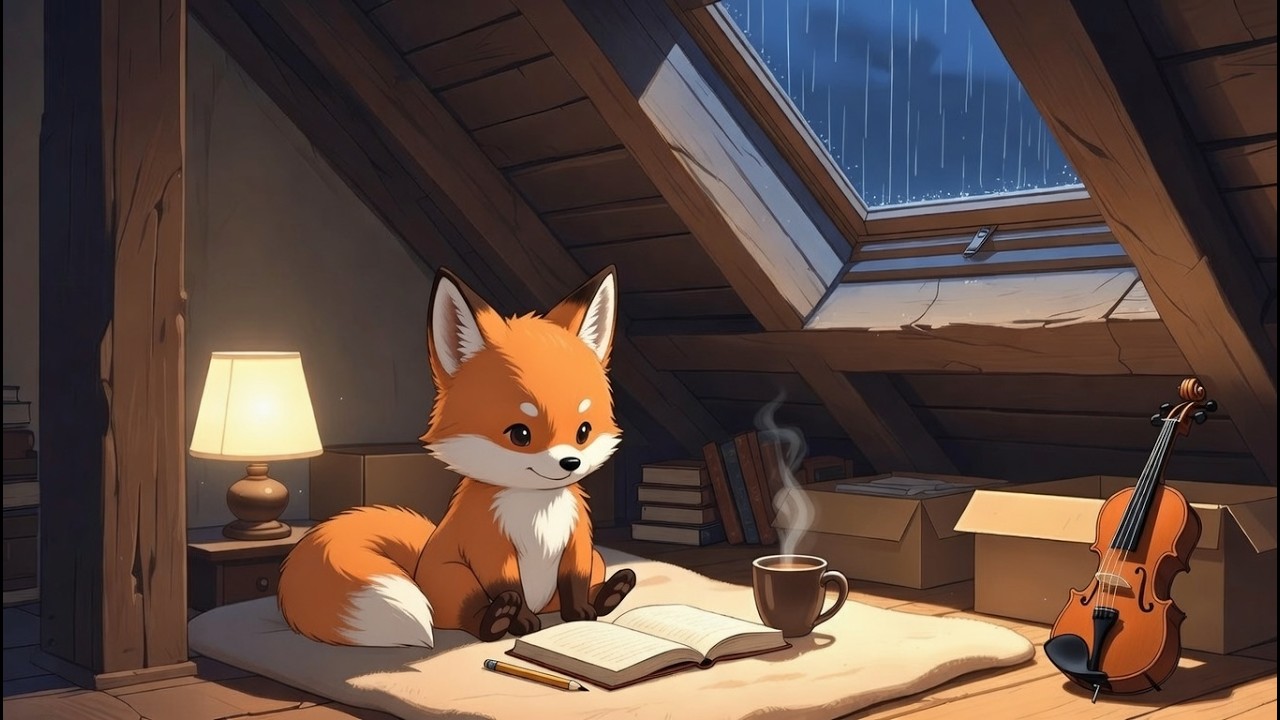 Rainy Night Attic 🦊 Cozy Anime Ambience with Soft Lightning for Study & Relax