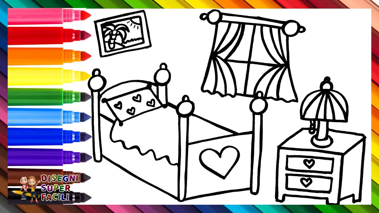 Disegnare e Colorare una Camera da Letto 🛏️❤️🖼️🌈 Disegni per Bambini