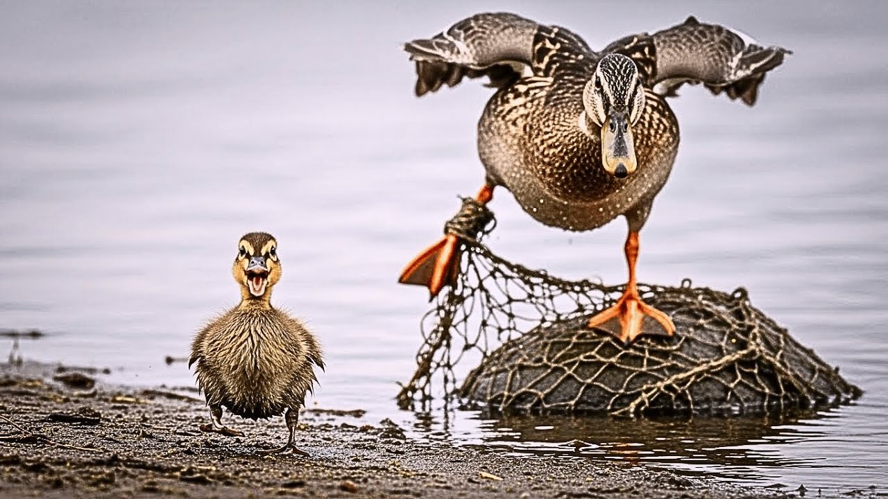 Baby Duck Runs for Help After Mom Gets Trapped in Fishing Net | Emotional Rescue