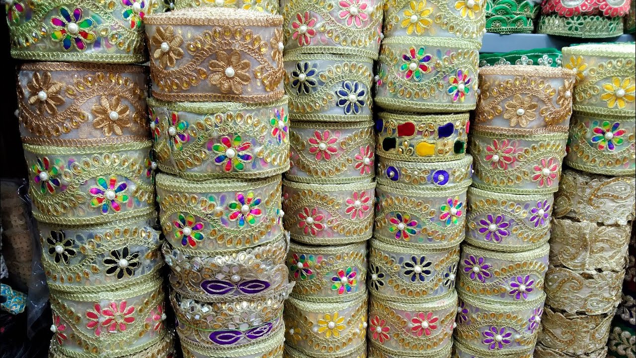 BIGGEST WHOLESALE LACE AND LATKAN SHOP IN SURAT FANCY DAEMAND LACE AT RS10 FANCY DESIGNER LACES AT30