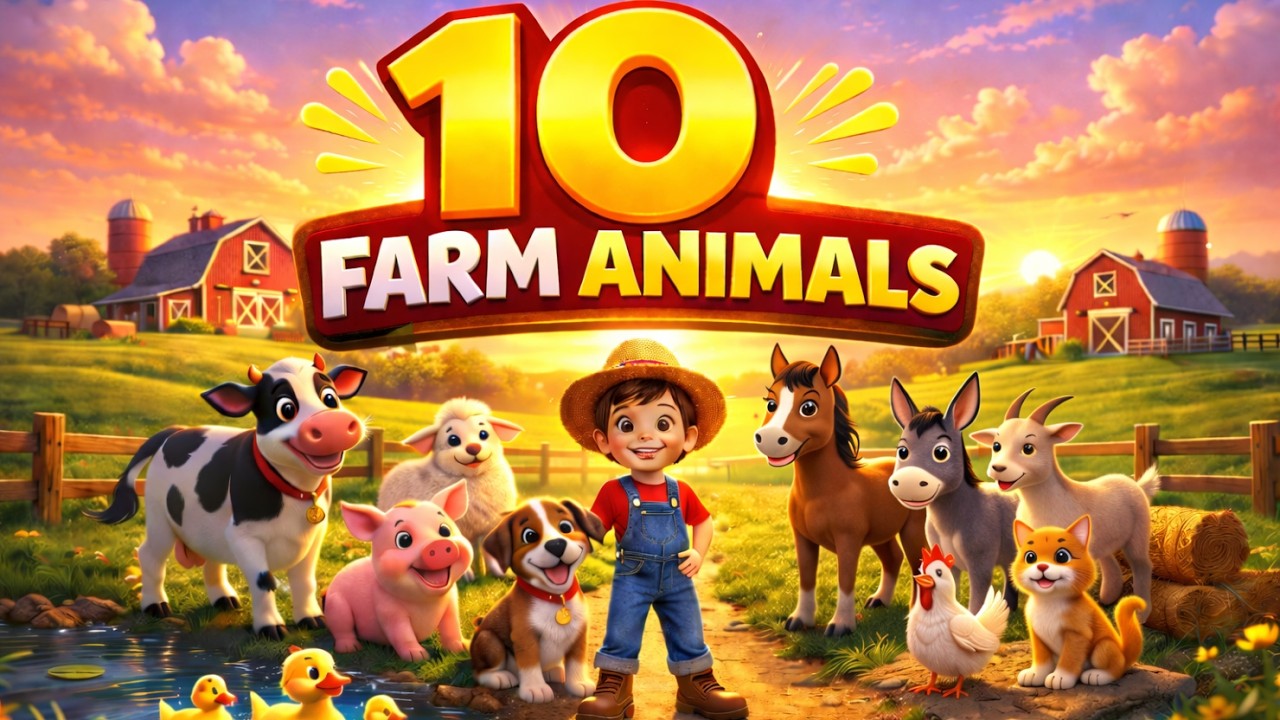 Farm Animals for Kids 🐄 | Animal Sounds, Names & Fun Facts (10 Animals)
