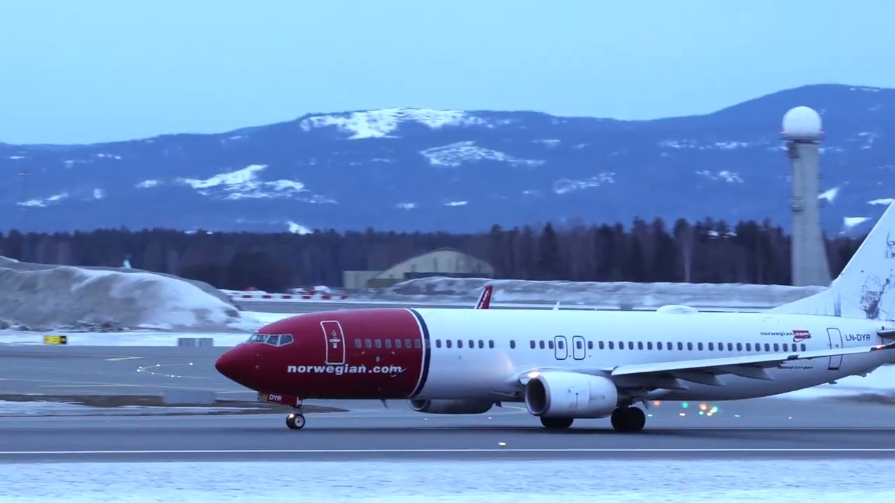 Norwegian Boeing 737-800 takeoff Oslo Airport Gardermoen