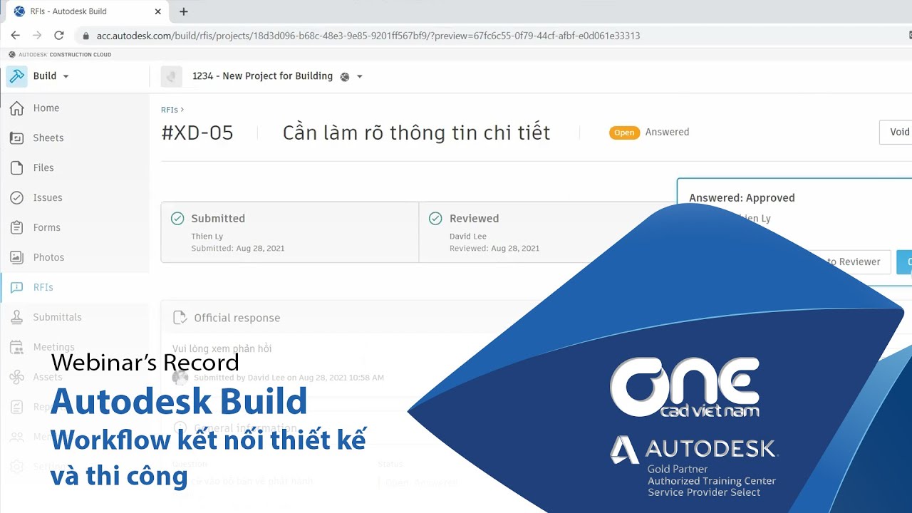 OneCAD | Autodesk Build - Workflow kết nối thiết kế và thi công (Webinar's record)