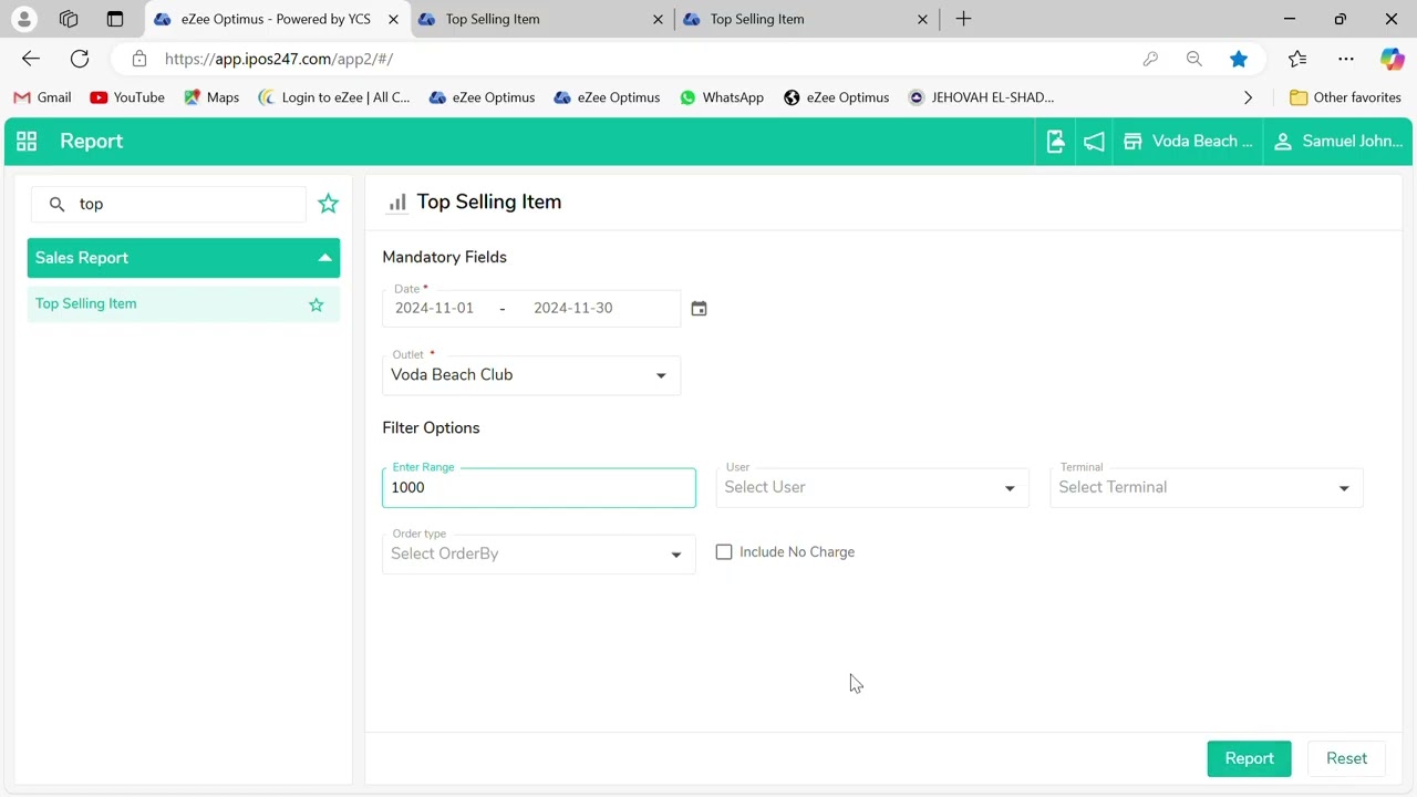 How to Get Top Selling report on eZee Optimus Application