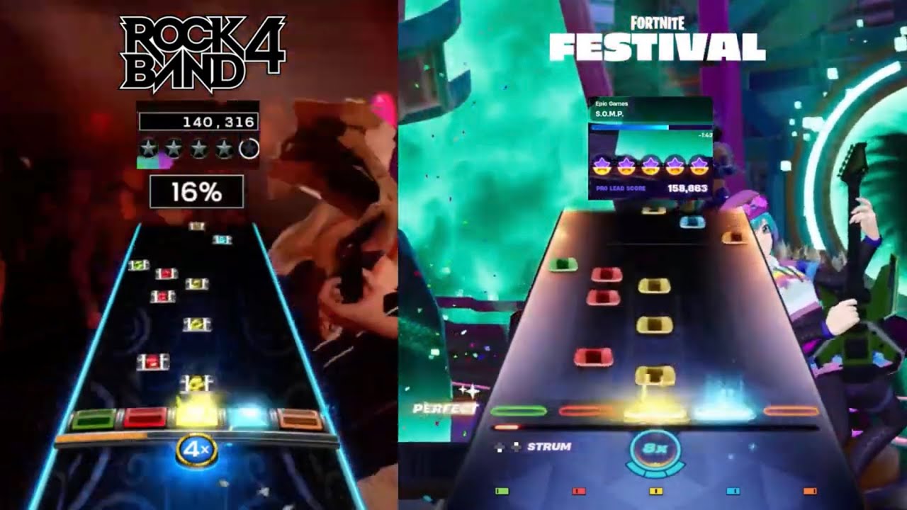 S.O.M.P. by Scratch n' Sniff - Guitar Chart Comparison [+ FCs] (Rock Band 4 vs Fortnite Festival)