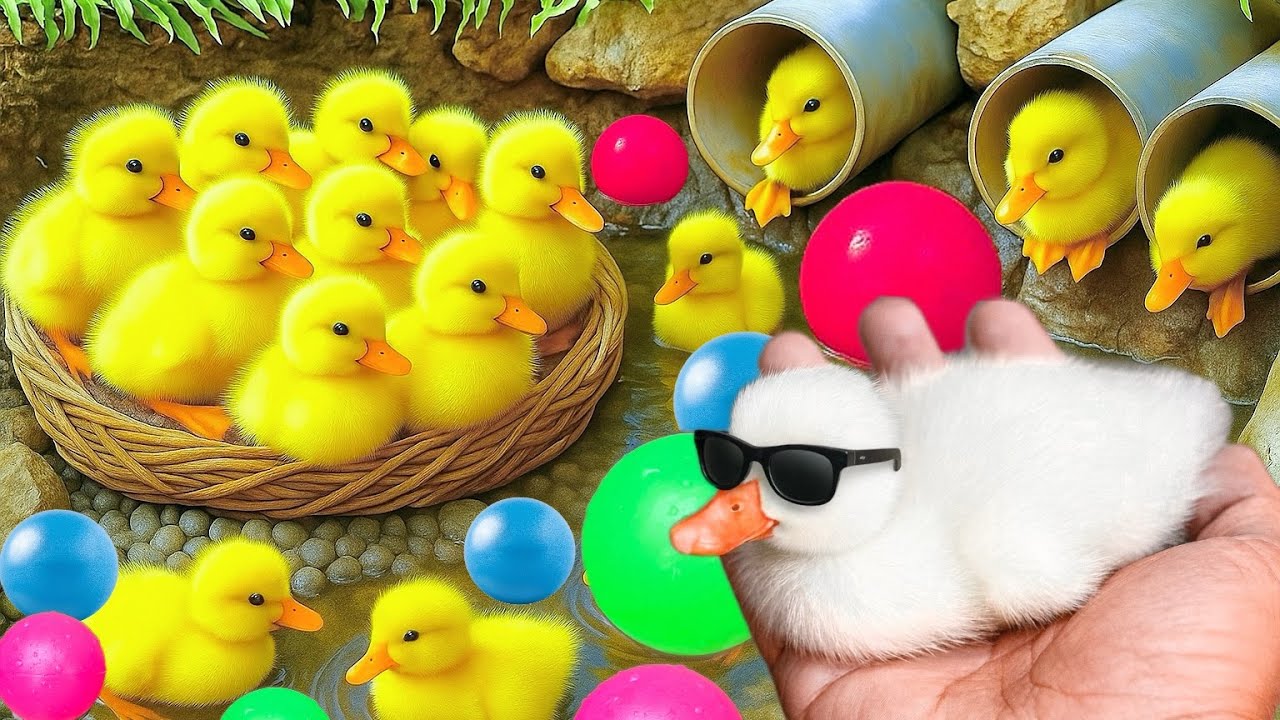 Mencari bebek lucu, Bebek berenang, menangkap bebek angsa, Duck,ikan, dan ayam warna warni.